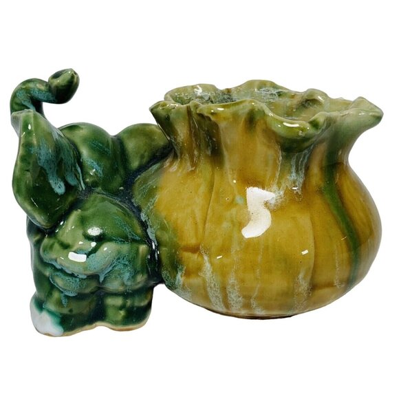 Majolica Glazed Elephant Planter Art Pottery VTG Succulent Ruffled Pot Vase Deco - Picture 2 of 13